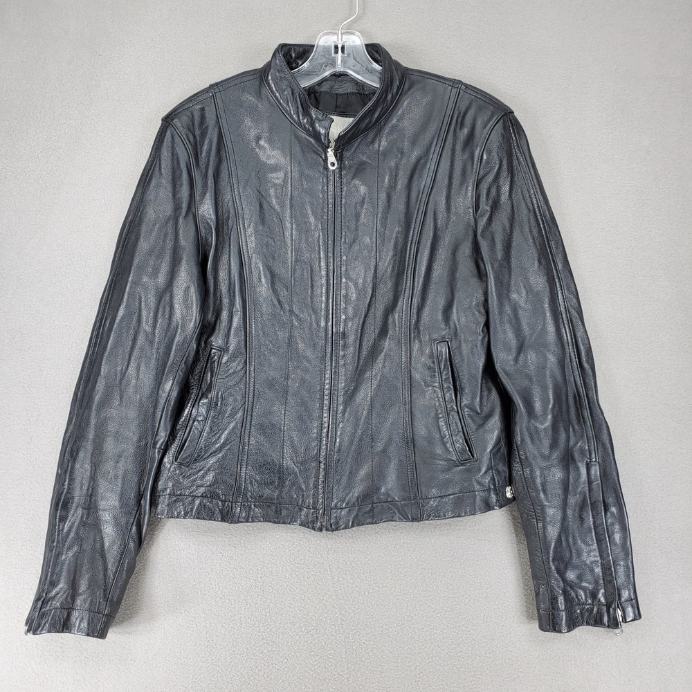 Wilsons Leather Maxima Jacket Womens M Black Moto Zip Up Genuine Leather Pockets